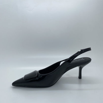 Black Patent Slingback Kitten Heels with Buckle Detail