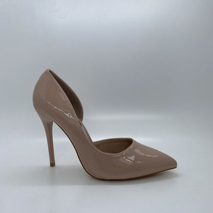 Nude Patent Leather Stiletto Pump with Pointed Toe