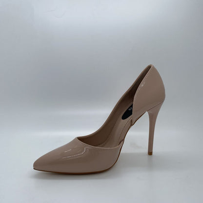 Nude Patent Leather Stiletto Pump with Pointed Toe