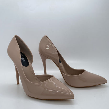 Nude Patent Leather Stiletto Pump with Pointed Toe
