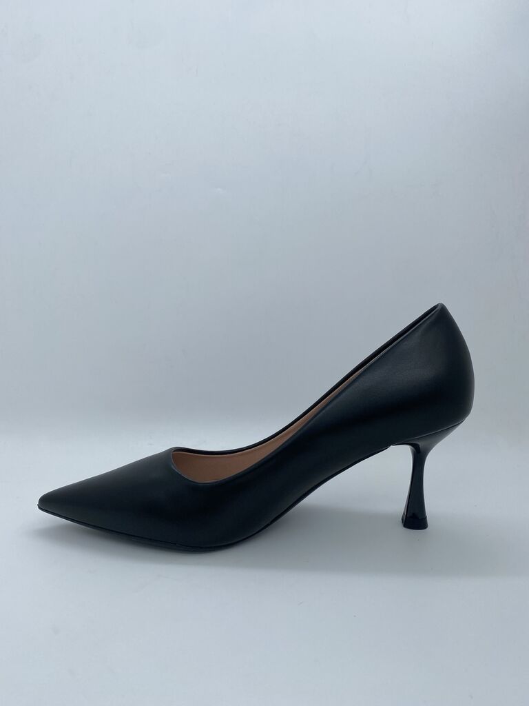 Black Pointed Toe Leather Pumps with Modest Heel
