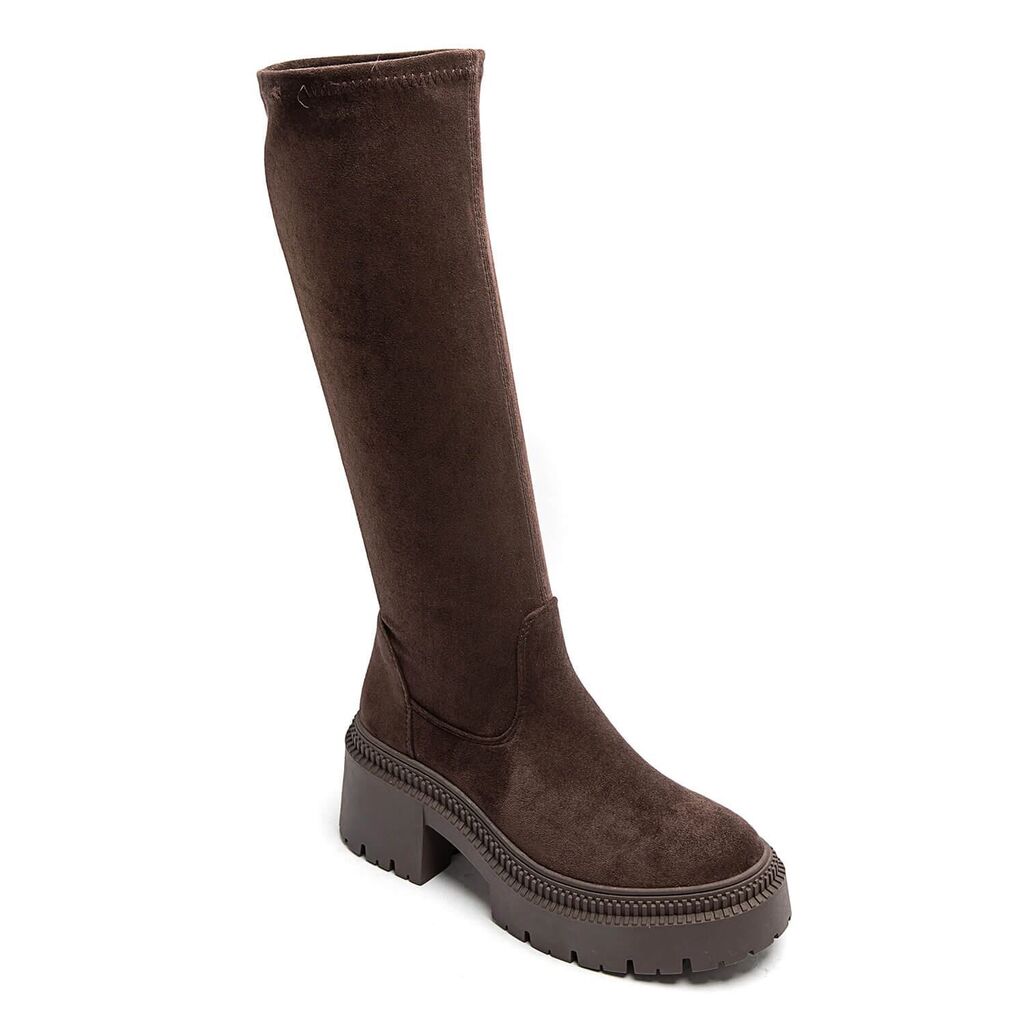 Brown Velvet Knee-High Platform Boots