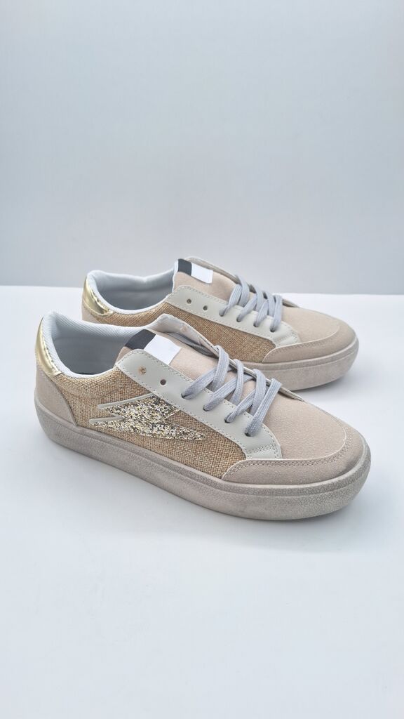 Beige Textured Sneakers with Metallic Accents