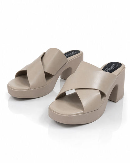 Heeled Mule Open-Toe Nappa BEIGE