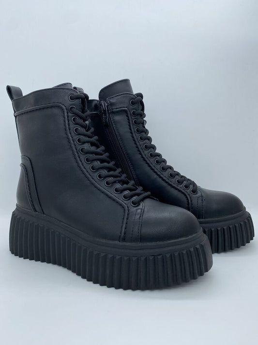 Black Platform Boots with Lace-Up Detail