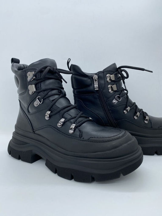 Black Textured Ankle Boots with Zipper Detail