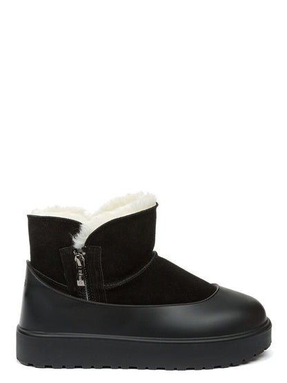 Black Suede Ankle Boot with Shearling Detail