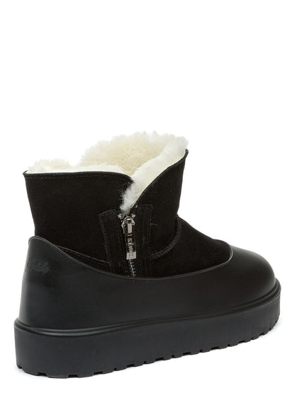 Black Suede Ankle Boot with Shearling Detail