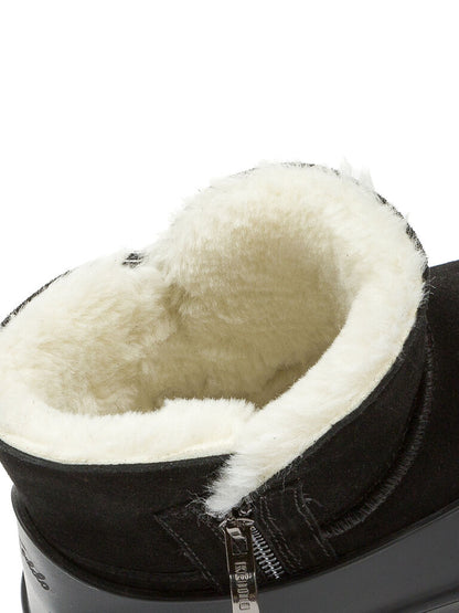 Black Suede Ankle Boot with Shearling Detail