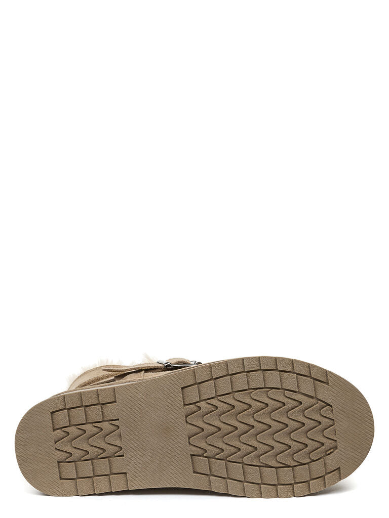Taupe Suede Mid-Calf Boot with Buckle Detail