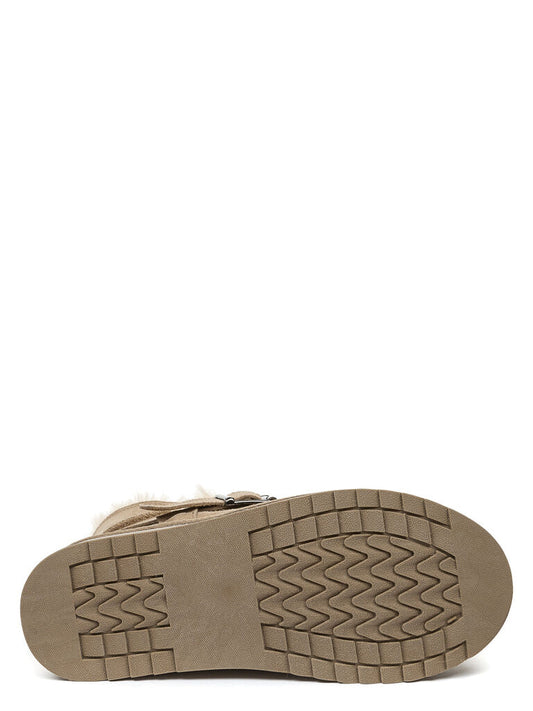 Taupe Suede Mid-Calf Boot with Buckle Detail