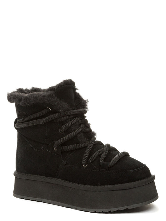 Black Cozy Lace-Up Ankle Boots with Plush Lining