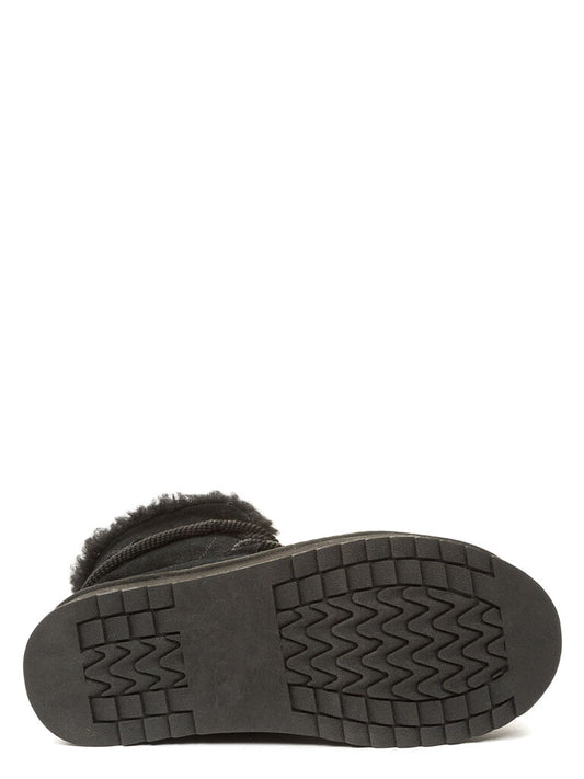 Black Cozy Lace-Up Ankle Boots with Plush Lining