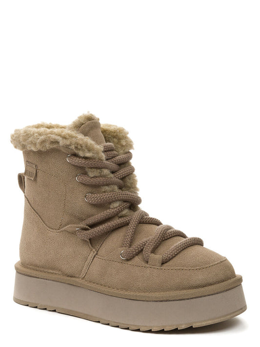Beige Suede Ankle Boot with Faux Fur Lining