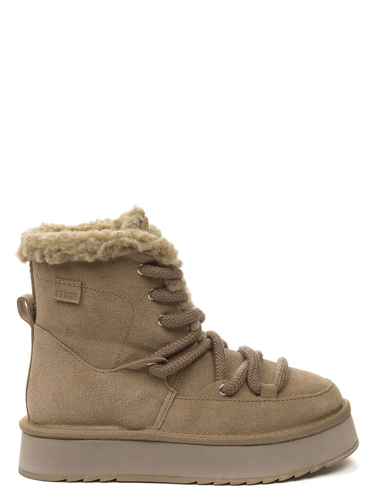 Beige Suede Ankle Boot with Faux Fur Lining