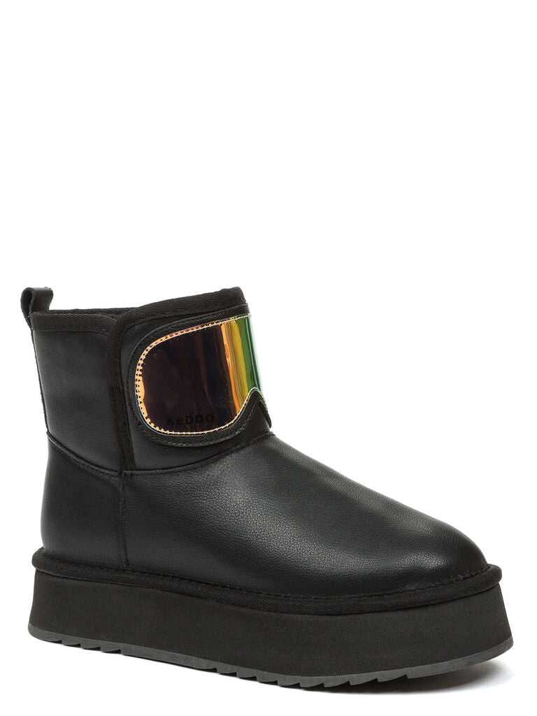 Black Platform Ankle Boot with Iridescent Panel