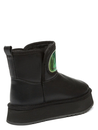 Black Platform Ankle Boot with Iridescent Panel