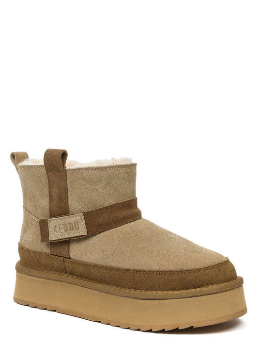 Beige Suede Ankle Boots with Shearling Lining