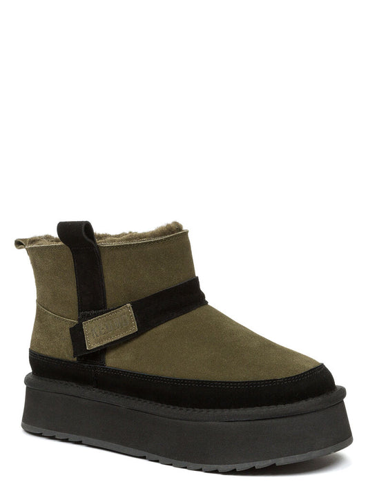 Olive Suede Ankle Boots with Platform Sole