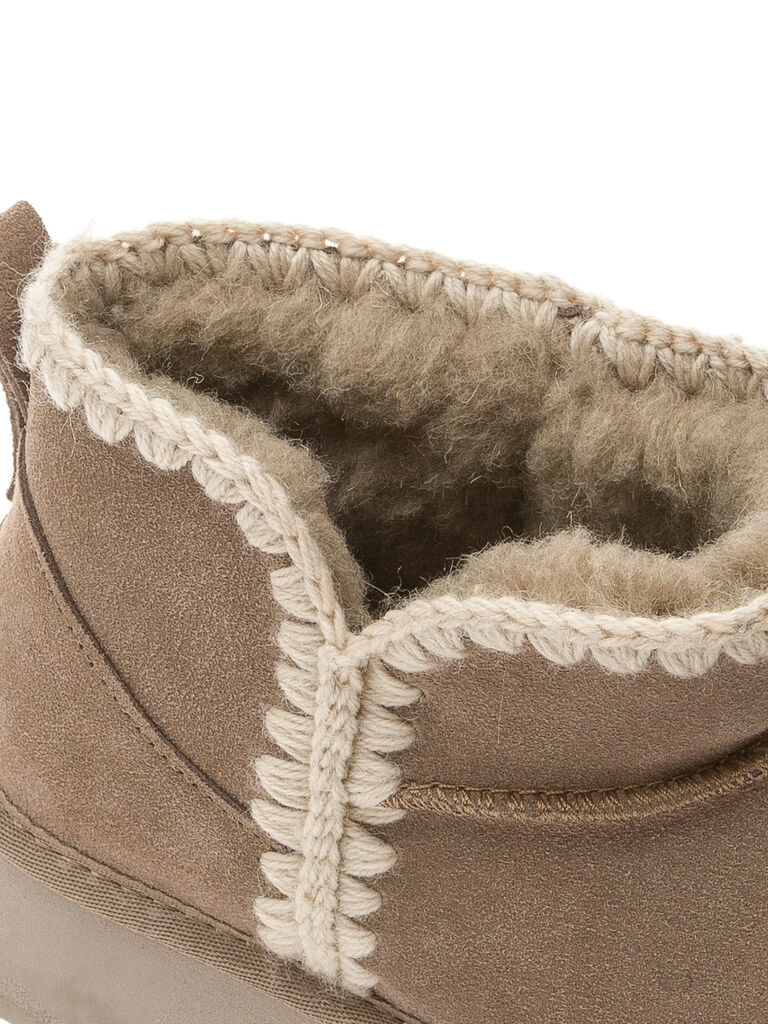 Beige Suede Ankle Boots with Textured Trim