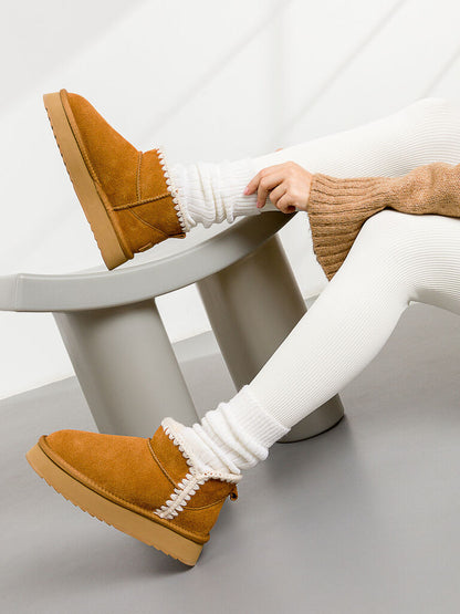 Chestnut Suede Boot with Shearling Trim