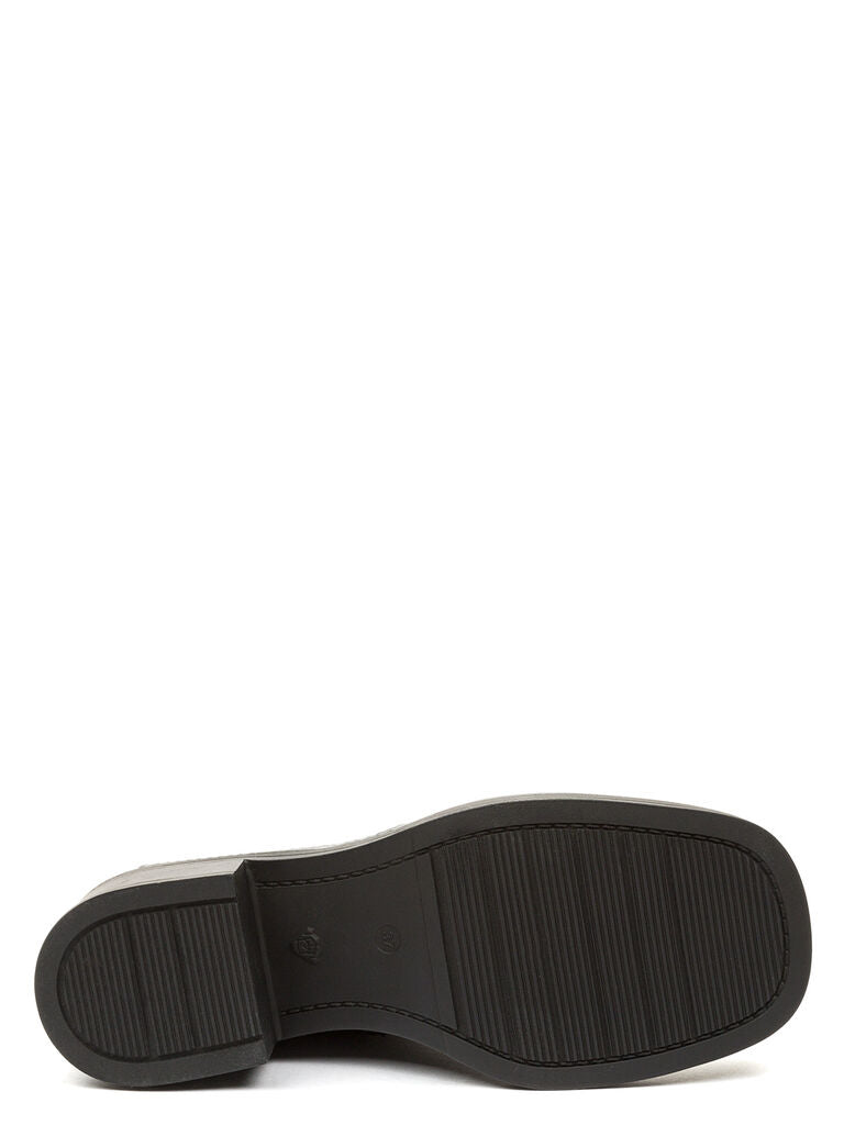 Black Leather Ankle Boots with Buckle Accents