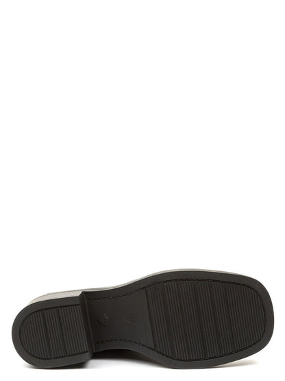 Black Leather Ankle Boots with Buckle Accents