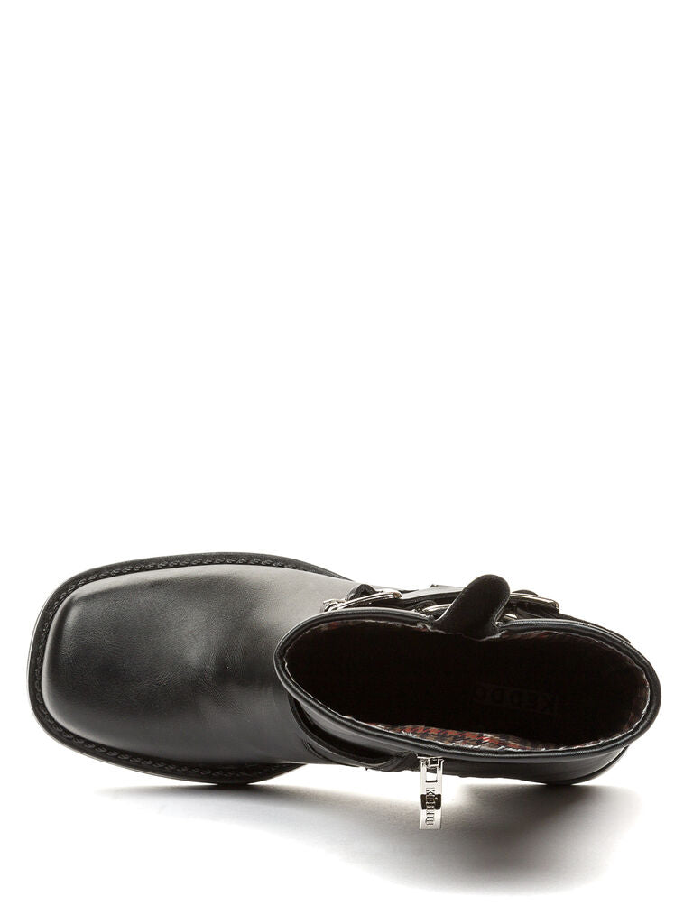 Black Leather Ankle Boots with Buckle Accents