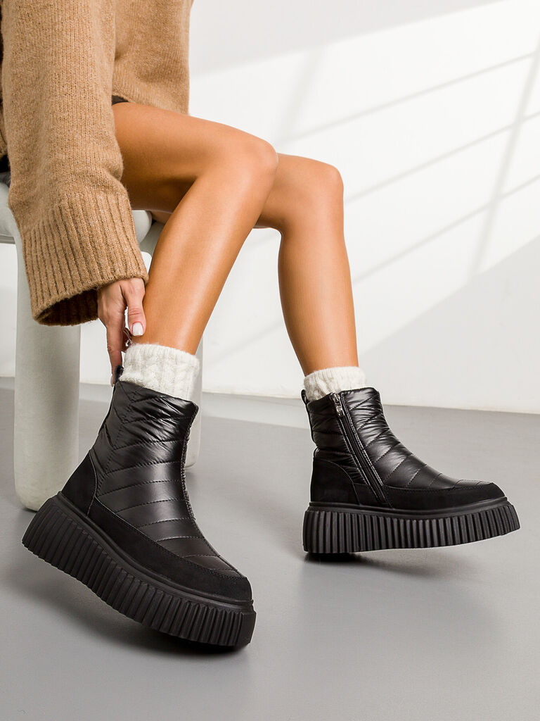 Black Quilted Platform Ankle Boot