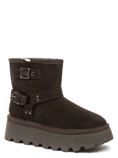 Brown Suede Ankle Boot with Buckle Detail