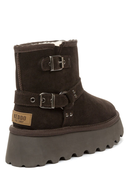 Brown Suede Ankle Boot with Buckle Detail