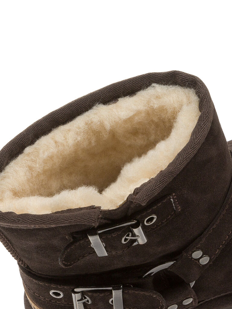 Brown Suede Ankle Boot with Buckle Detail