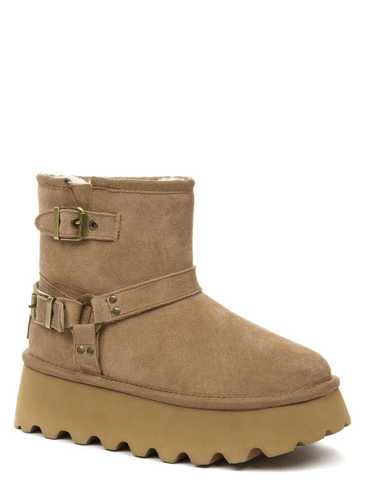 Tan Suede Ankle Boot with Buckle Detail