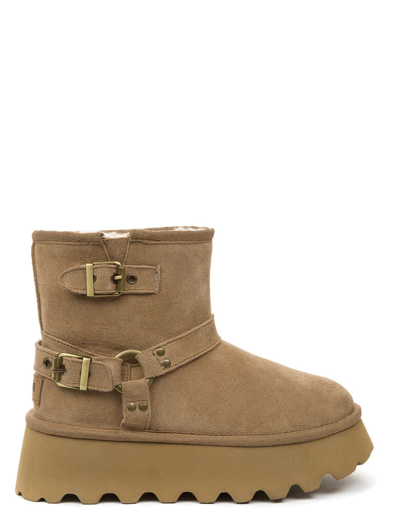 Tan Suede Ankle Boot with Buckle Detail