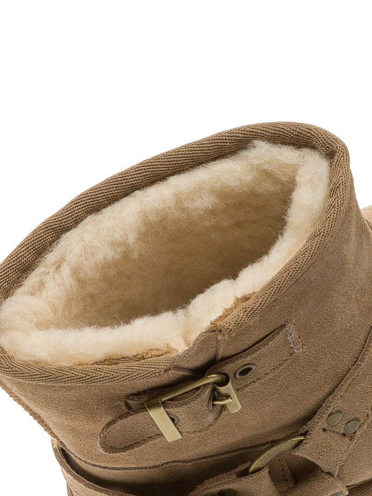 Tan Suede Ankle Boot with Buckle Detail