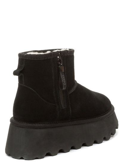 Black Suede Platform Ankle Boot with Shearling Lining