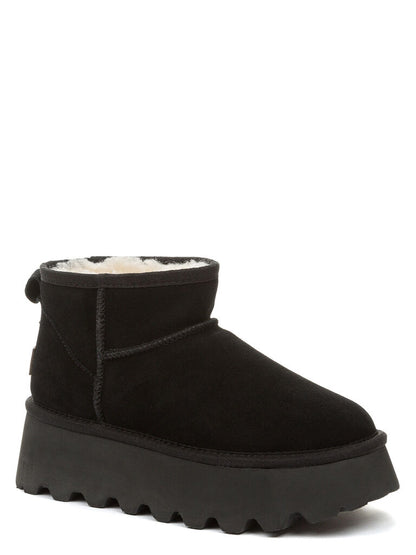 Black Suede Ankle Boot with Platform Sole