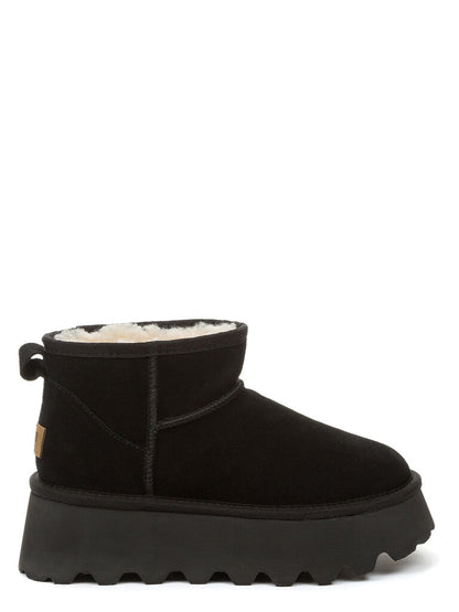Black Suede Ankle Boot with Platform Sole