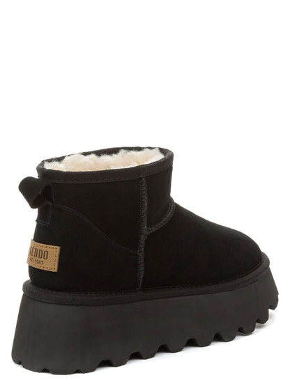Black Suede Ankle Boot with Platform Sole