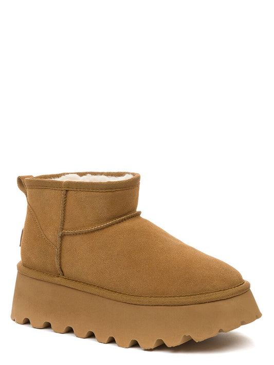 Tan Suede Ankle Boot with Chunky Platform Sole