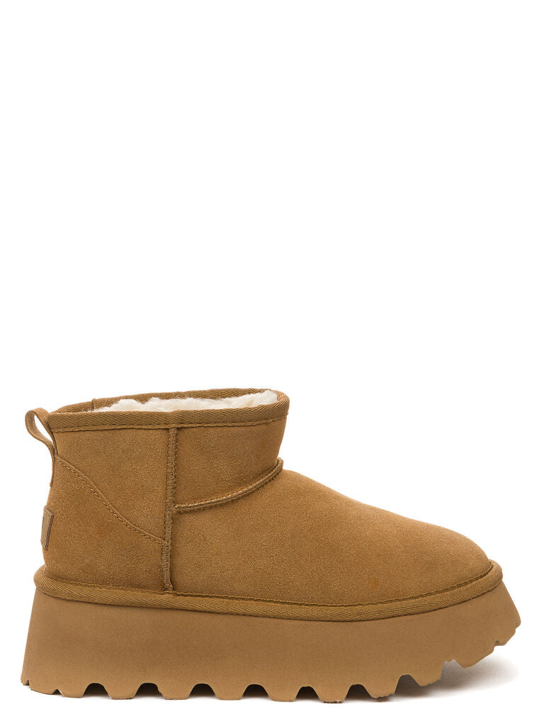 Tan Suede Ankle Boot with Chunky Platform Sole