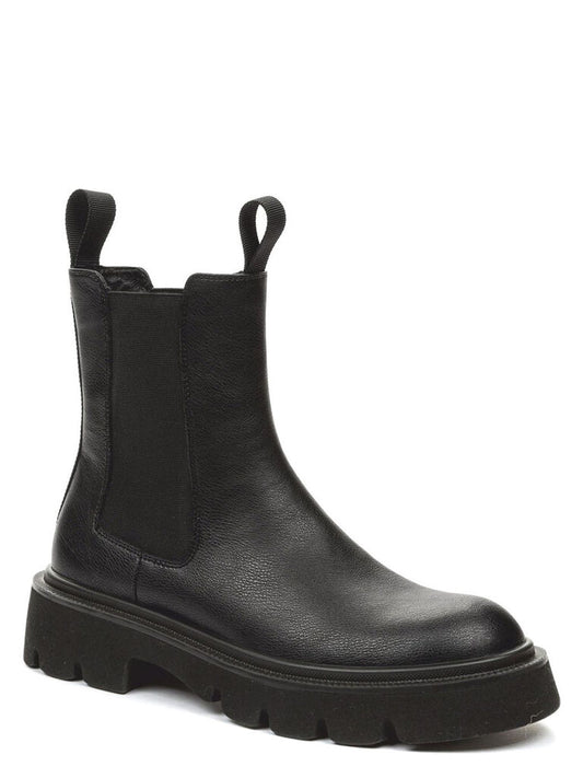 Black Textured Leather Chelsea Boot with Chunky Sole