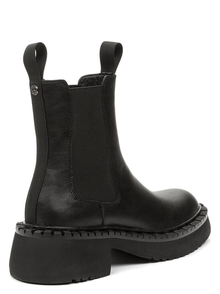 Black Textured Leather Chelsea Boot with Chunky Sole