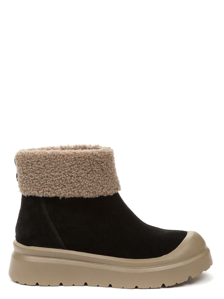 Black Suede Ankle Boot with Shearling Cuff