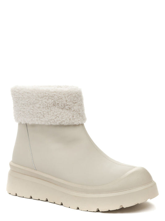 Cream Faux Shearling Ankle Boots with Fold-Over Cuff