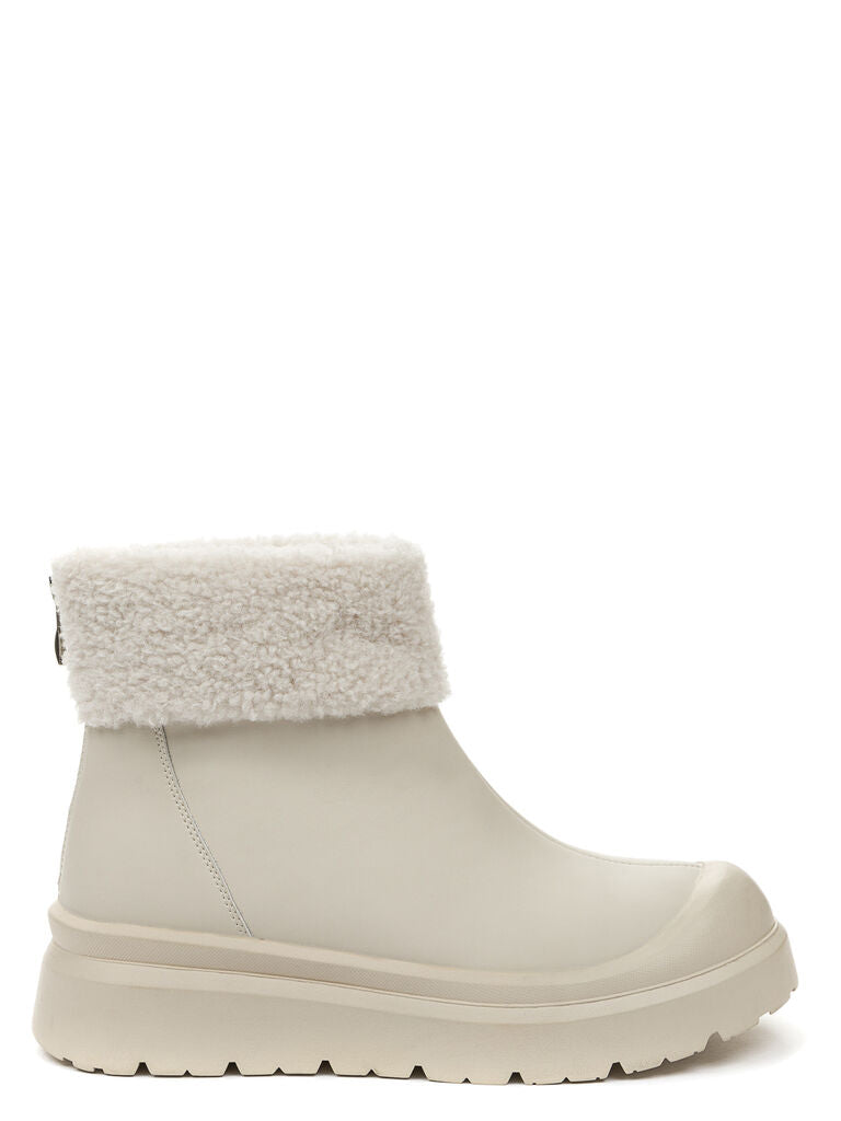 Cream Faux Shearling Ankle Boots with Fold-Over Cuff