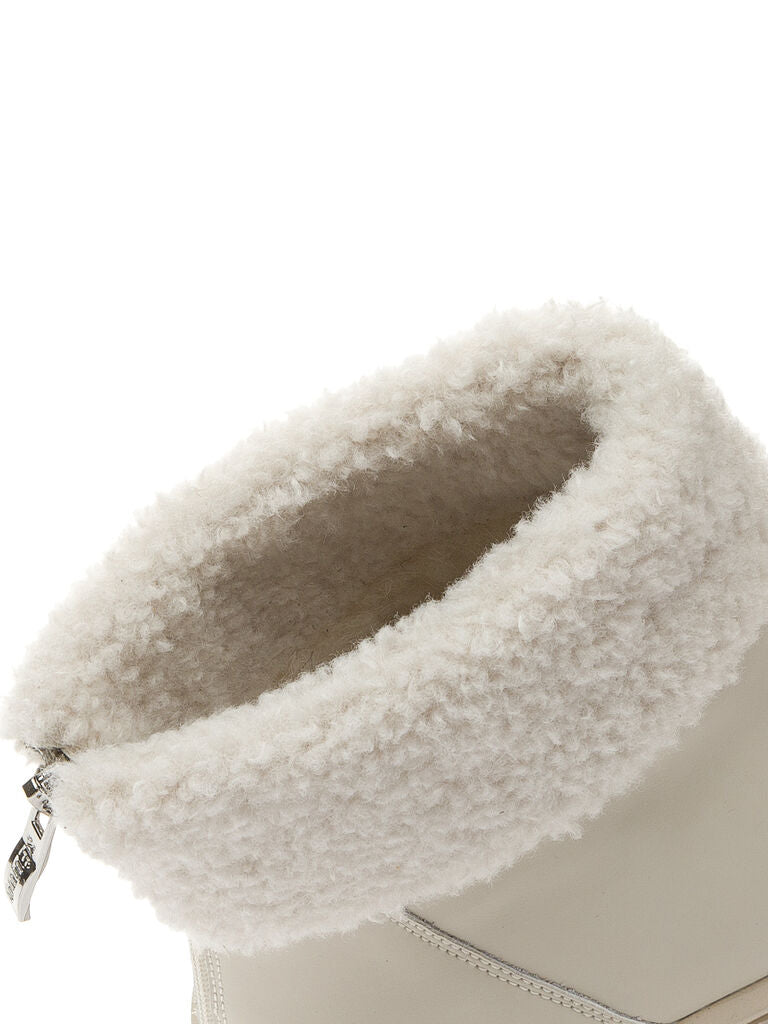 Cream Faux Shearling Ankle Boots with Fold-Over Cuff