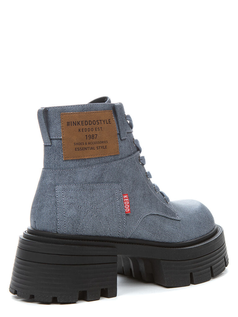Blue Denim Lace-Up Ankle Boot with Chunky Sole
