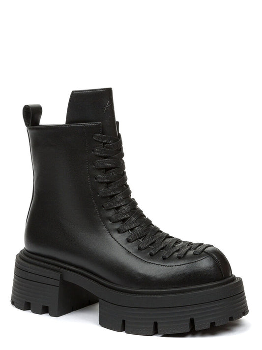 Black Platform Lace-Up Ankle Boots