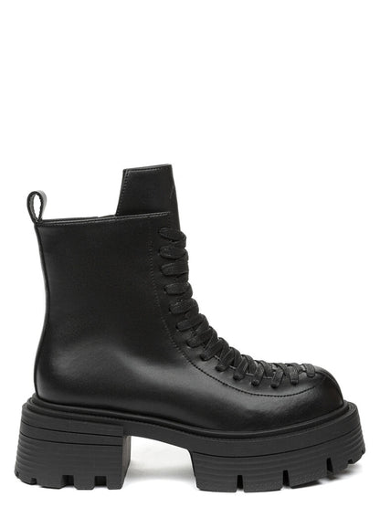 Black Platform Lace-Up Ankle Boots